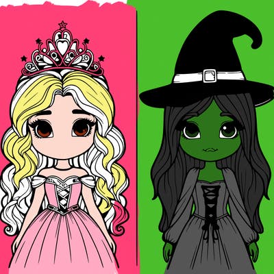 two realistic girls one princess one witch