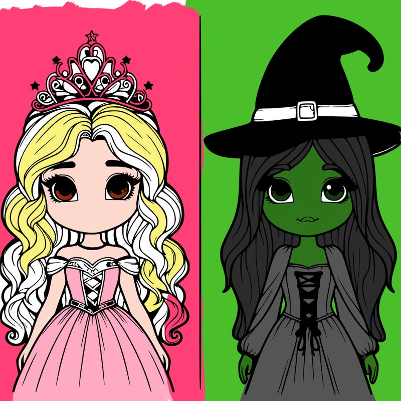 two realistic girls one princess one witch