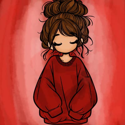 girl with baggy sweatshirt and messy bun