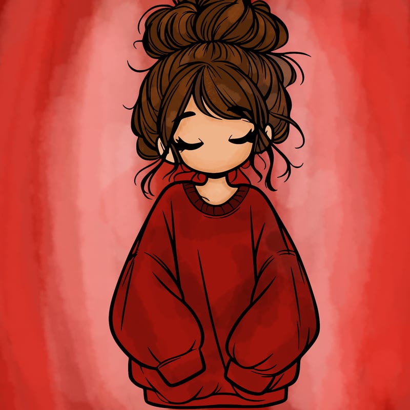 girl with baggy sweatshirt and messy bun