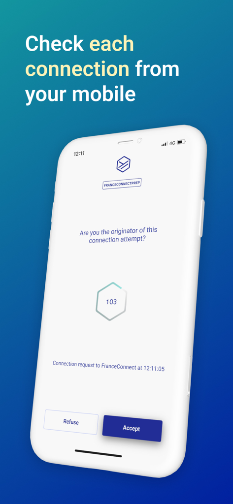 Yris - Pantalla de la aplicación Yris mostrando una solicitud de conexión segura con opciones de aceptar y rechazar