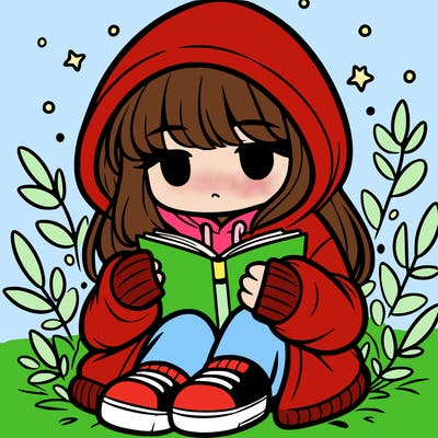 girl in oversized hoodie reading a book