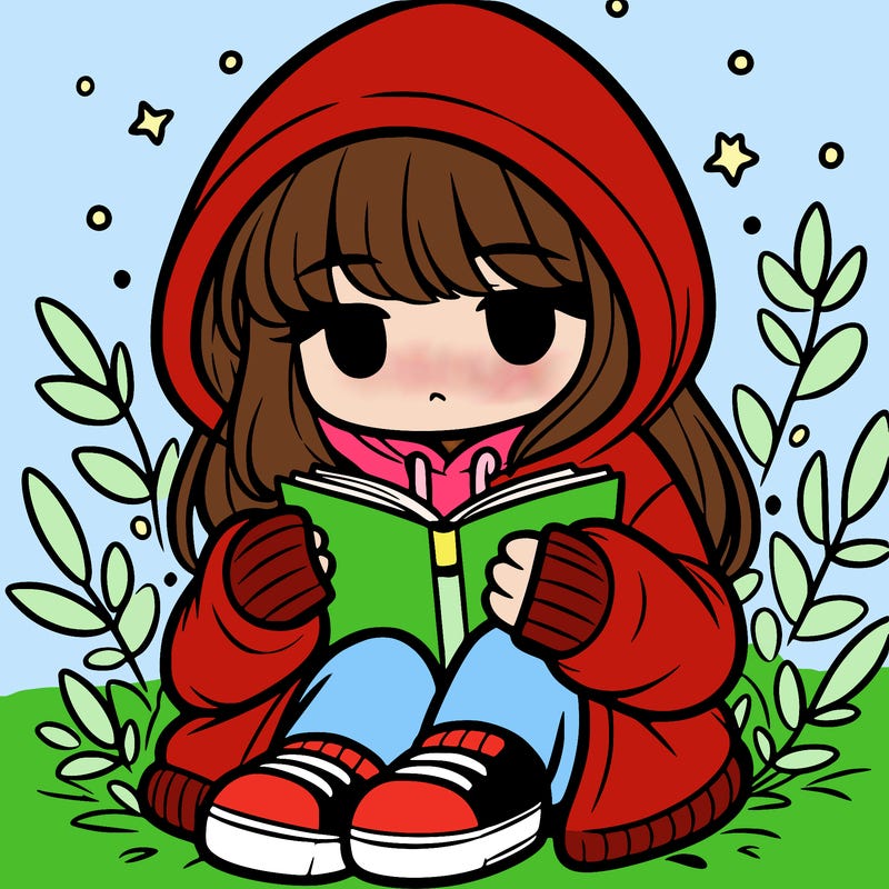girl in oversized hoodie reading a book
