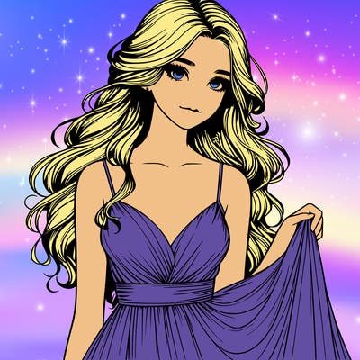 realistic girl in flowy silky prom dress