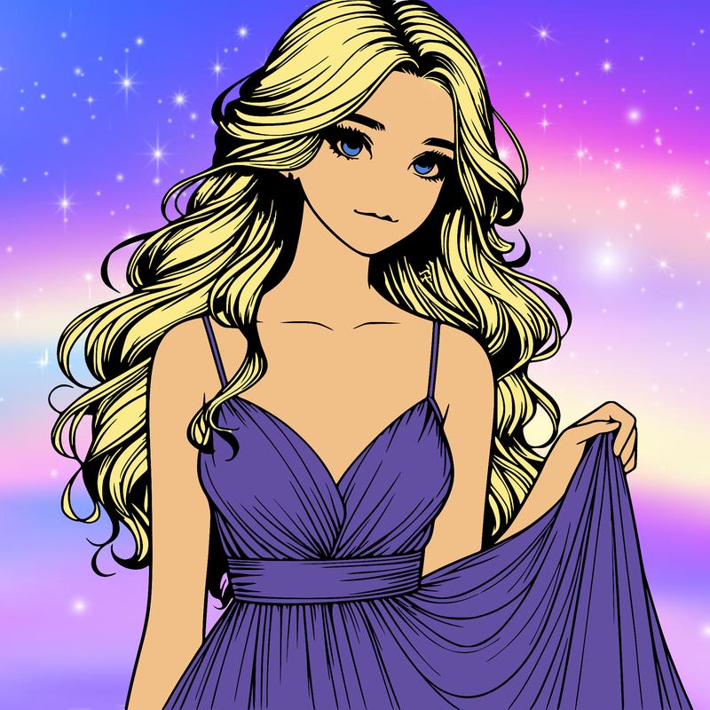 realistic girl in flowy silky prom dress