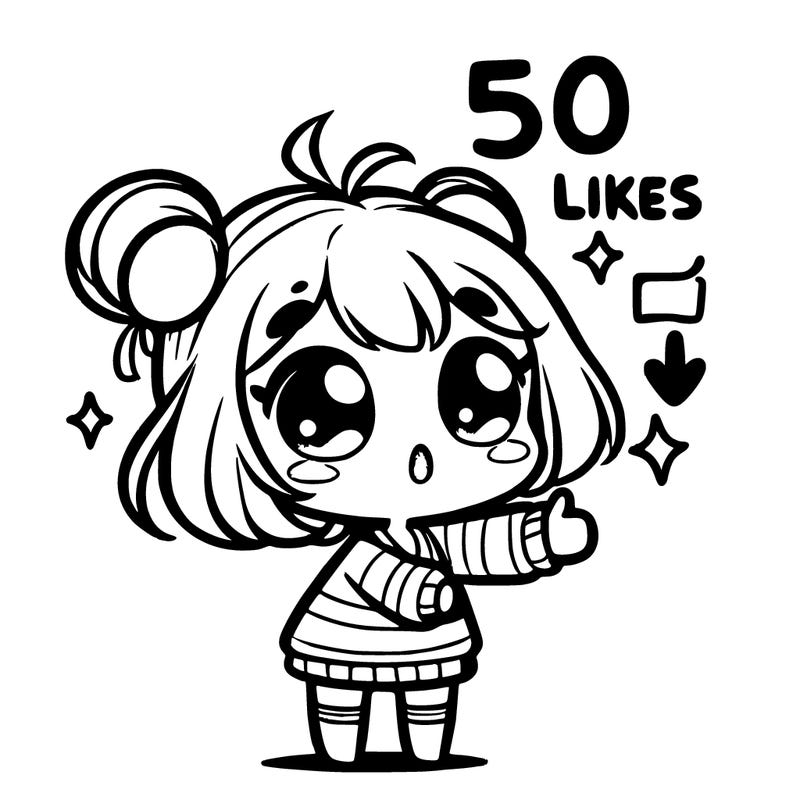 little cute cartoon girl asking for 50 likes