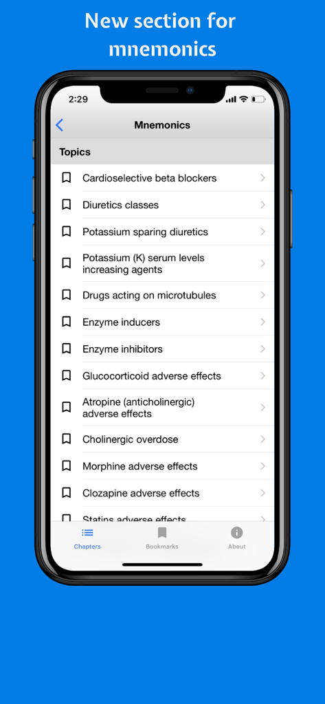 Classify Rx for pharmacology - A list of pharmacology mnemonics topics for medical study in the Classify Rx app