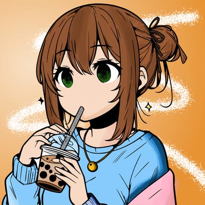 manga character drinking boba