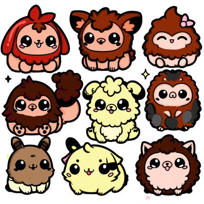 chibi style fuzzy animals