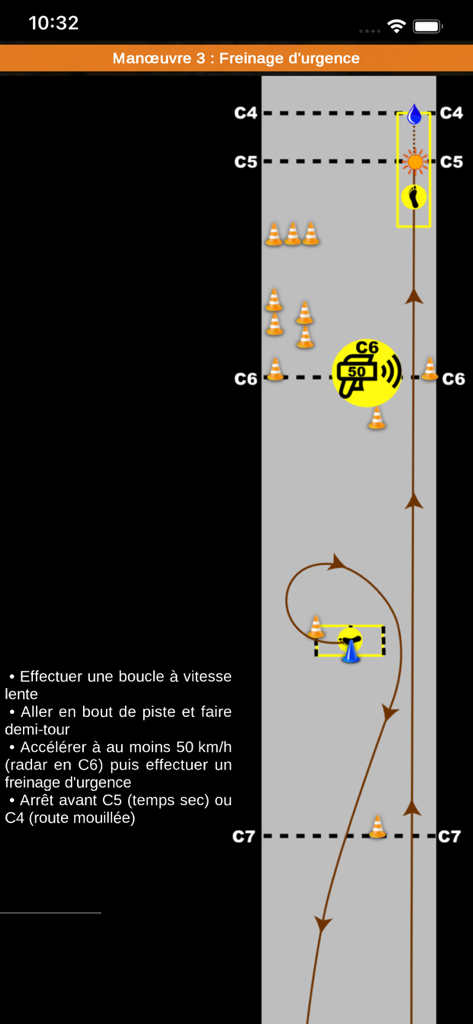 Examen Permis Moto - Code ETM - Schéma illustrant la manœuvre de freinage d'urgence pour l'examen du permis moto