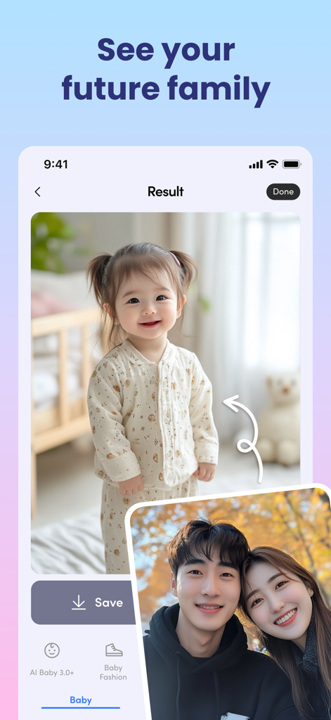 AI generated future baby girl based on a photo of a young couple