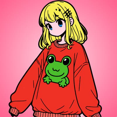 girl wearing frogging sweatshirt