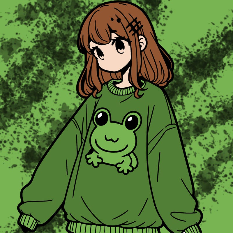 girl wearing frogging sweatshirt