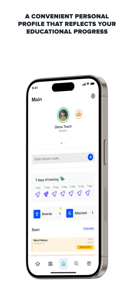 AR Book app student dashboard showing educational progress and lesson tracking on a smartphone