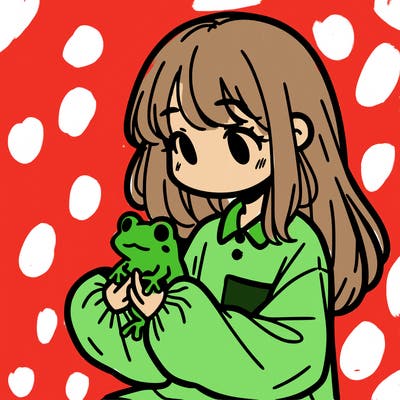 girl with long hair and a oversized shirt. and she is holding a frog