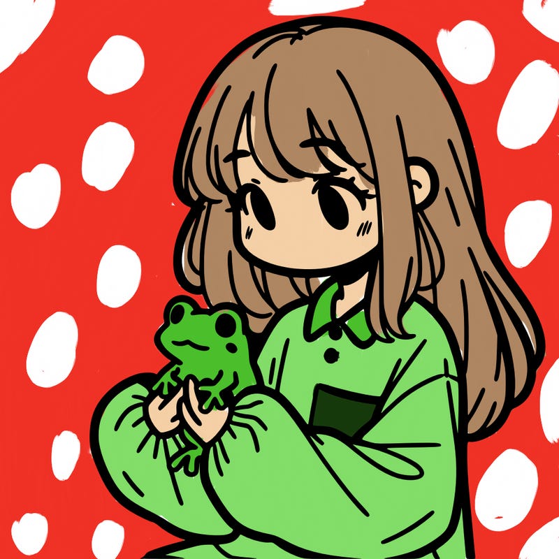girl with long hair and a oversized shirt. and she is holding a frog
