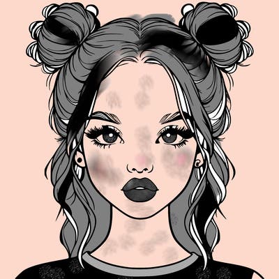 realistic girl with two buns in hair and lips