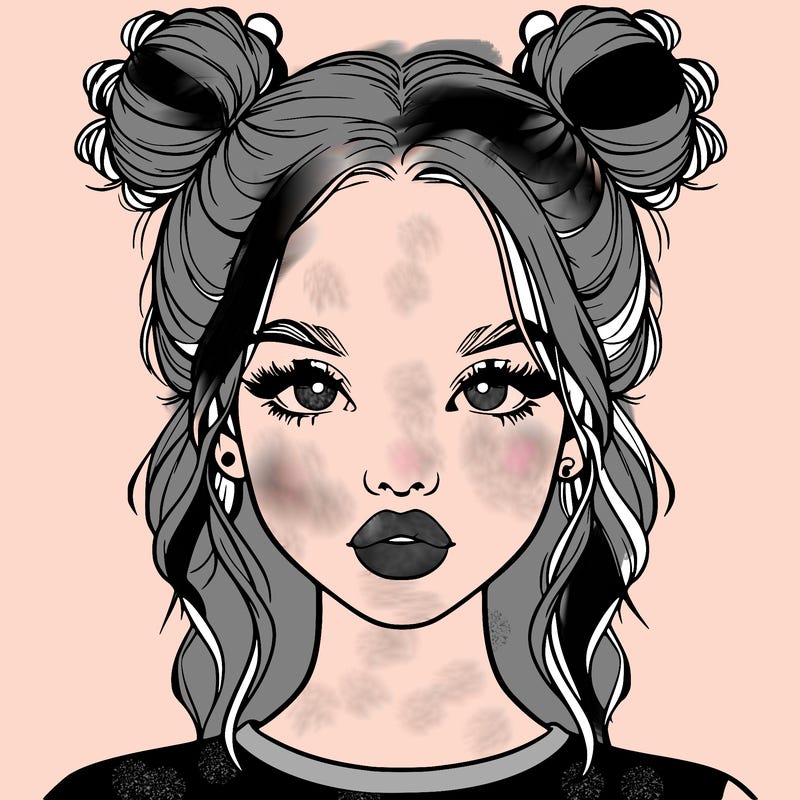 realistic girl with two buns in hair and lips