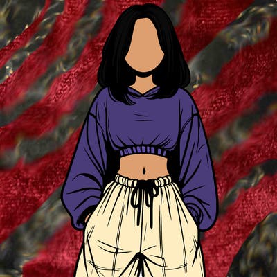 realistic girl faceless with baggy pants and a crop top
