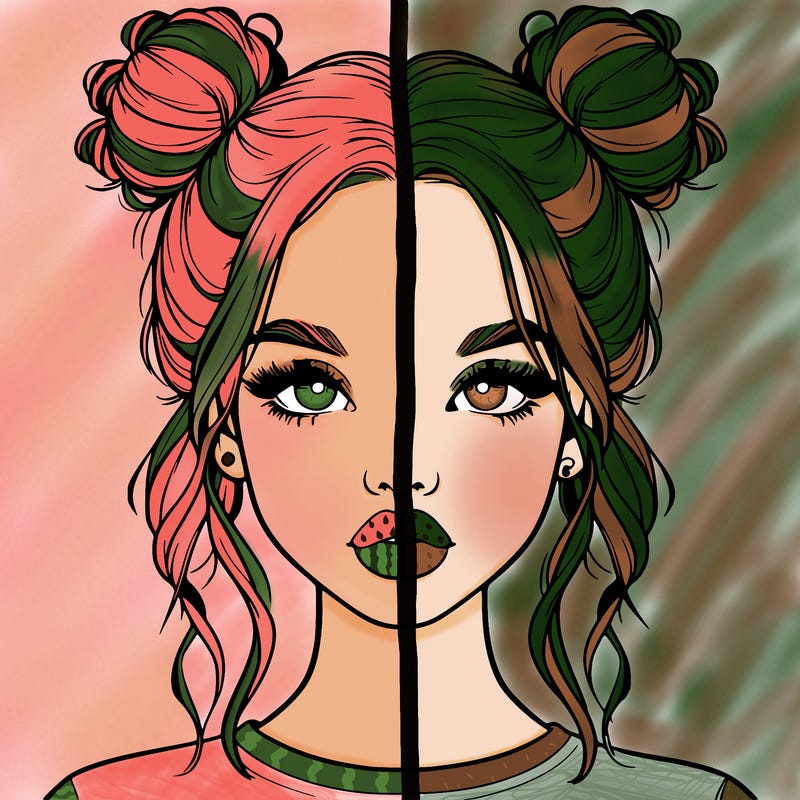 realistic girl with two buns in hair and lips