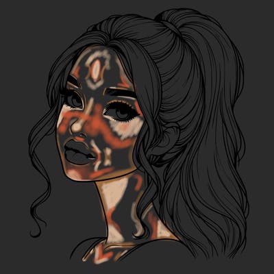 realistic girl with a ponytail on her hair and lips