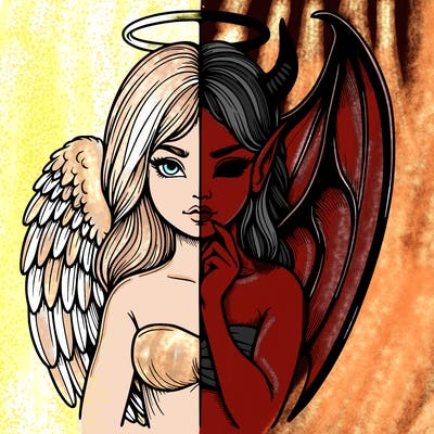 realistic angel half demon