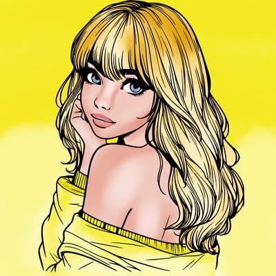 realistic girl with bangs looking over her shoulder