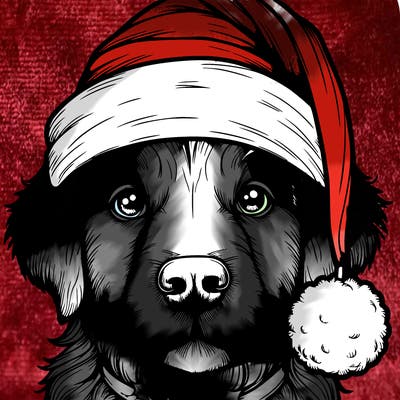 realistic dog with a christmas hat