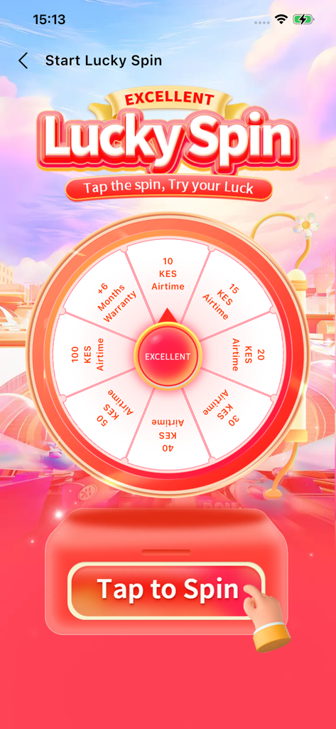 HappySell - Interfaz de la aplicación HappySell para recompensas de lucky spin que muestra premios de tiempo aire y garantía