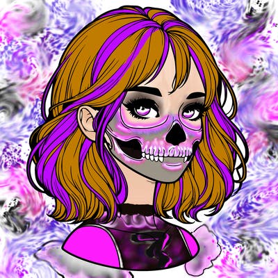 realistic girl with skull
