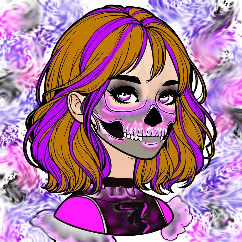 realistic girl with skull