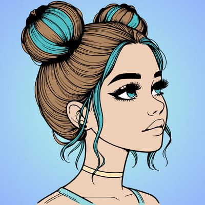 realistic girl with buns on the top of her head