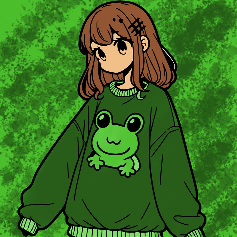 girl wearing frogging sweatshirt