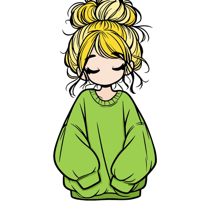 girl with baggy sweatshirt and messy bun