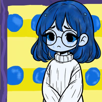 sad girl with glasses in a sweater