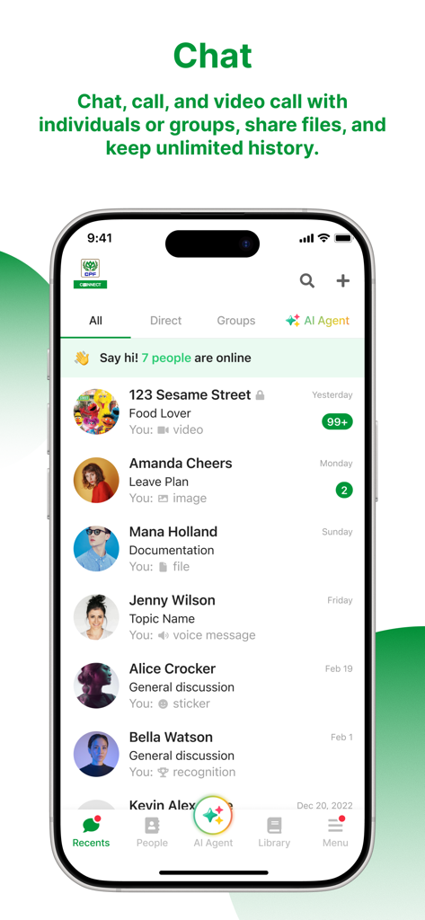 CPF Connect - Secure professional messaging screen of the CPF Connect app showing chat history and contact list.
