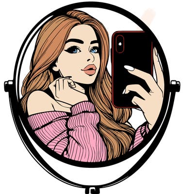 realistic girl taking mirror selfie beautiful