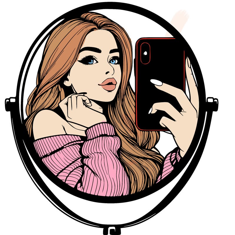realistic girl taking mirror selfie beautiful