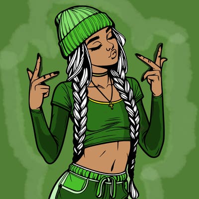 realistic teenage girl with braids and a beanie and crop top doing 🫶🏼