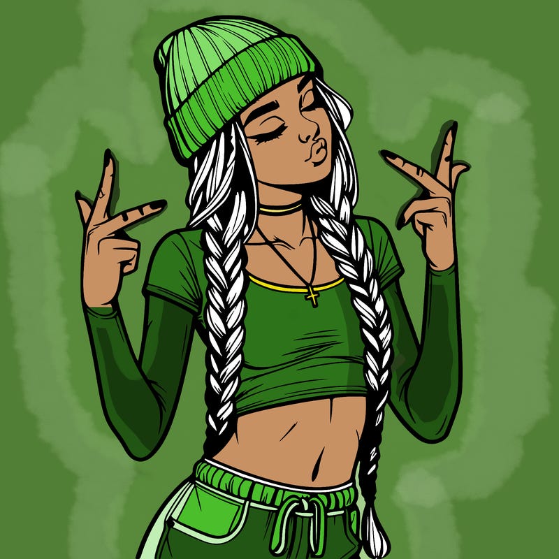 realistic teenage girl with braids and a beanie and crop top doing 🫶🏼