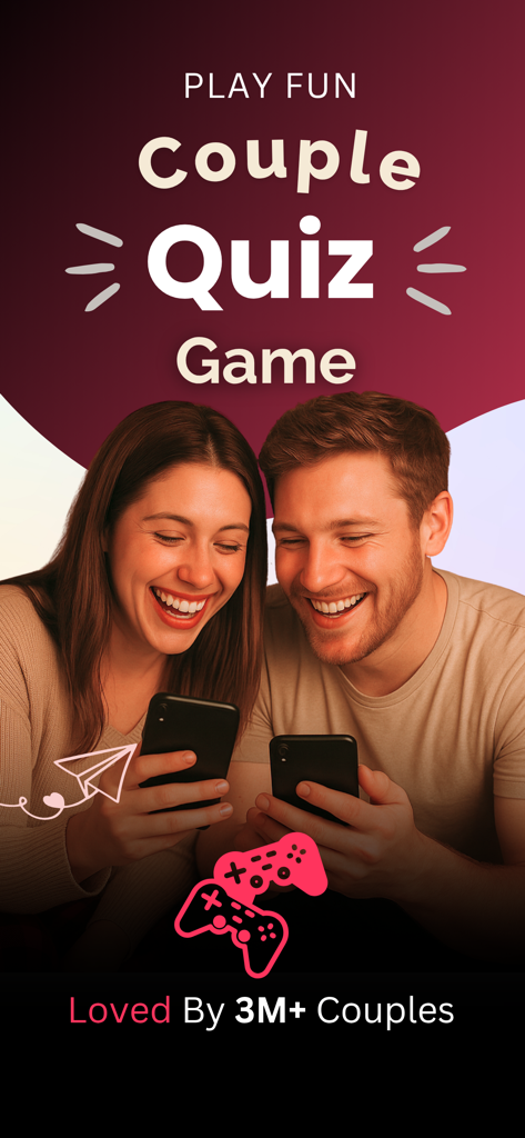 Lovify: Couple Questions Games - 幸せそうな若いカップルがスマートフォンで恋愛クイズゲームを一緒にプレイして笑顔になっている