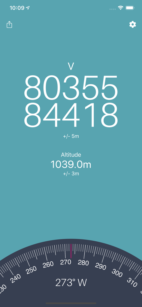 GPS Locate - GPS Locate interface displaying numerical coordinates altitude and compass heading