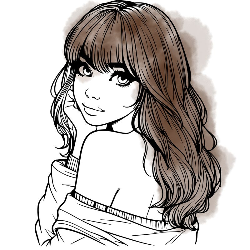 realistic girl with bangs looking over her shoulder
