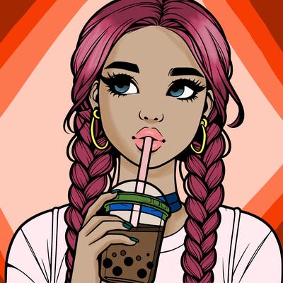 realistic girl with braided hair drinking boba