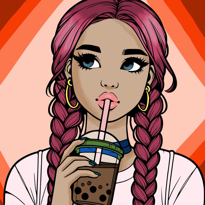 realistic girl with braided hair drinking boba