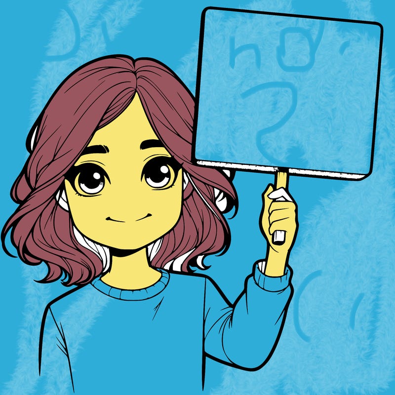 realistic girl holding up a sign