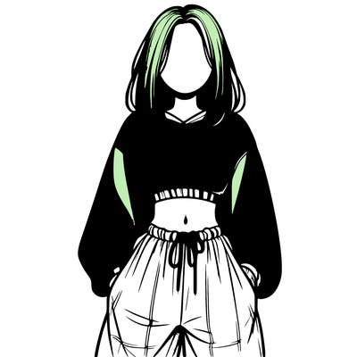 realistic girl faceless with baggy pants and a crop top