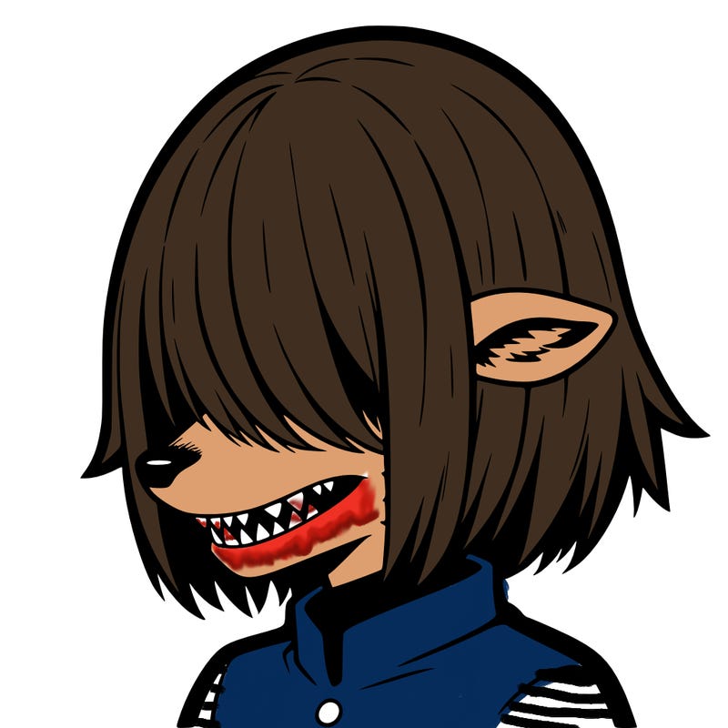 sharp teeth deer man with bob haircut