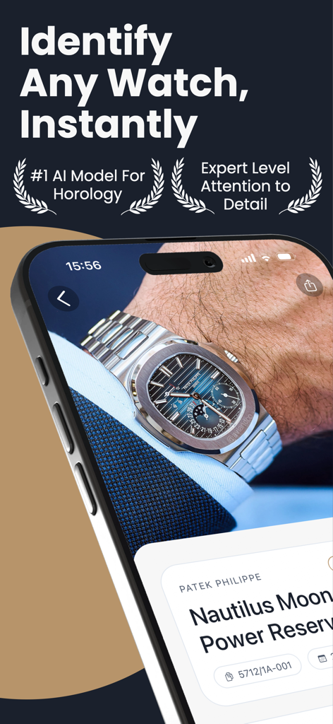 Horo ID - Watch Identifier - Horo ID app interface identifying a Patek Philippe luxury watch using AI