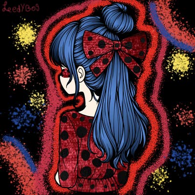 realistic girl  with hip length hair a bun and a big bow on the back of head